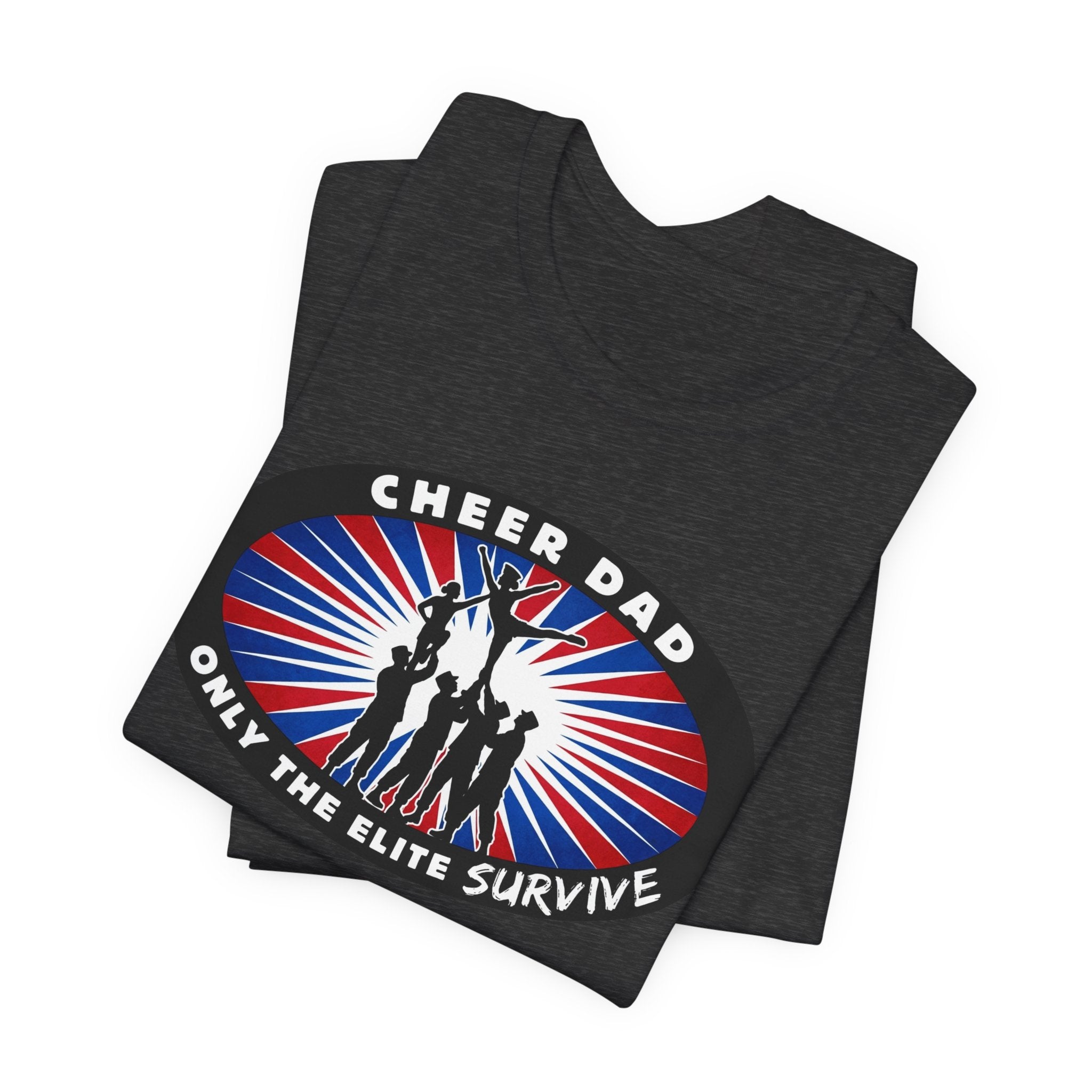 Cheer Dad T-Shirt – “Only the Elite Survive” Patriotic Cheerleading Tee