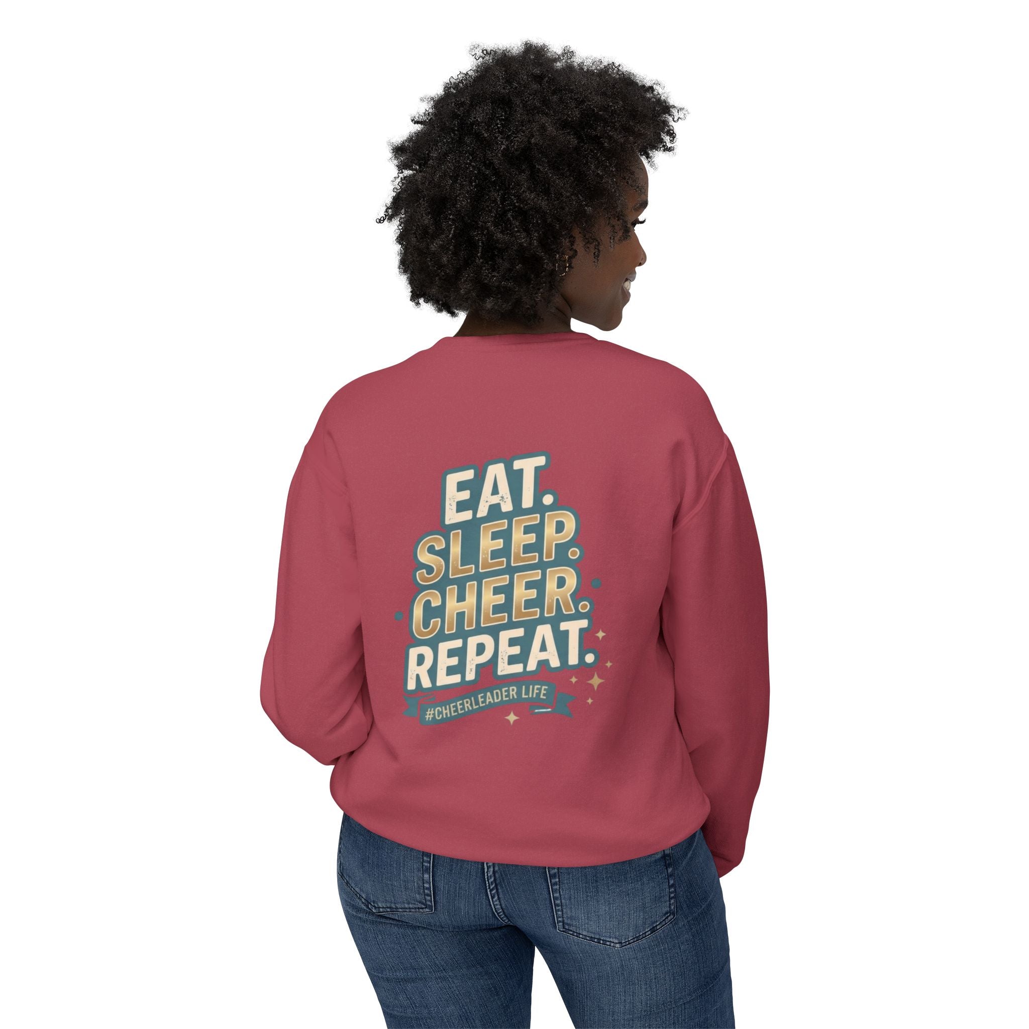 Cheerleader Life Crewneck Sweatshirt — "Eat. Sleep. Cheer. Repeat."