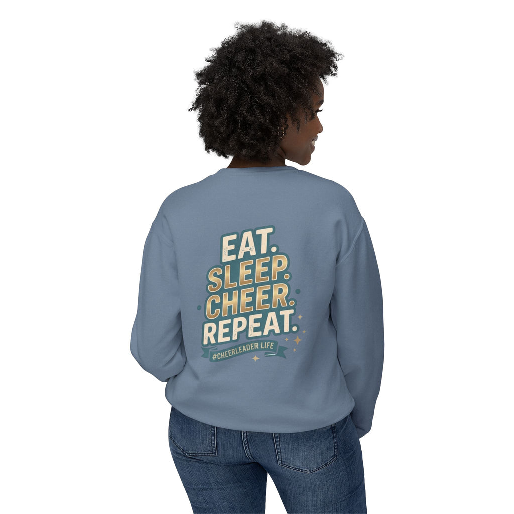 Cheerleader Life Crewneck Sweatshirt — "Eat. Sleep. Cheer. Repeat."