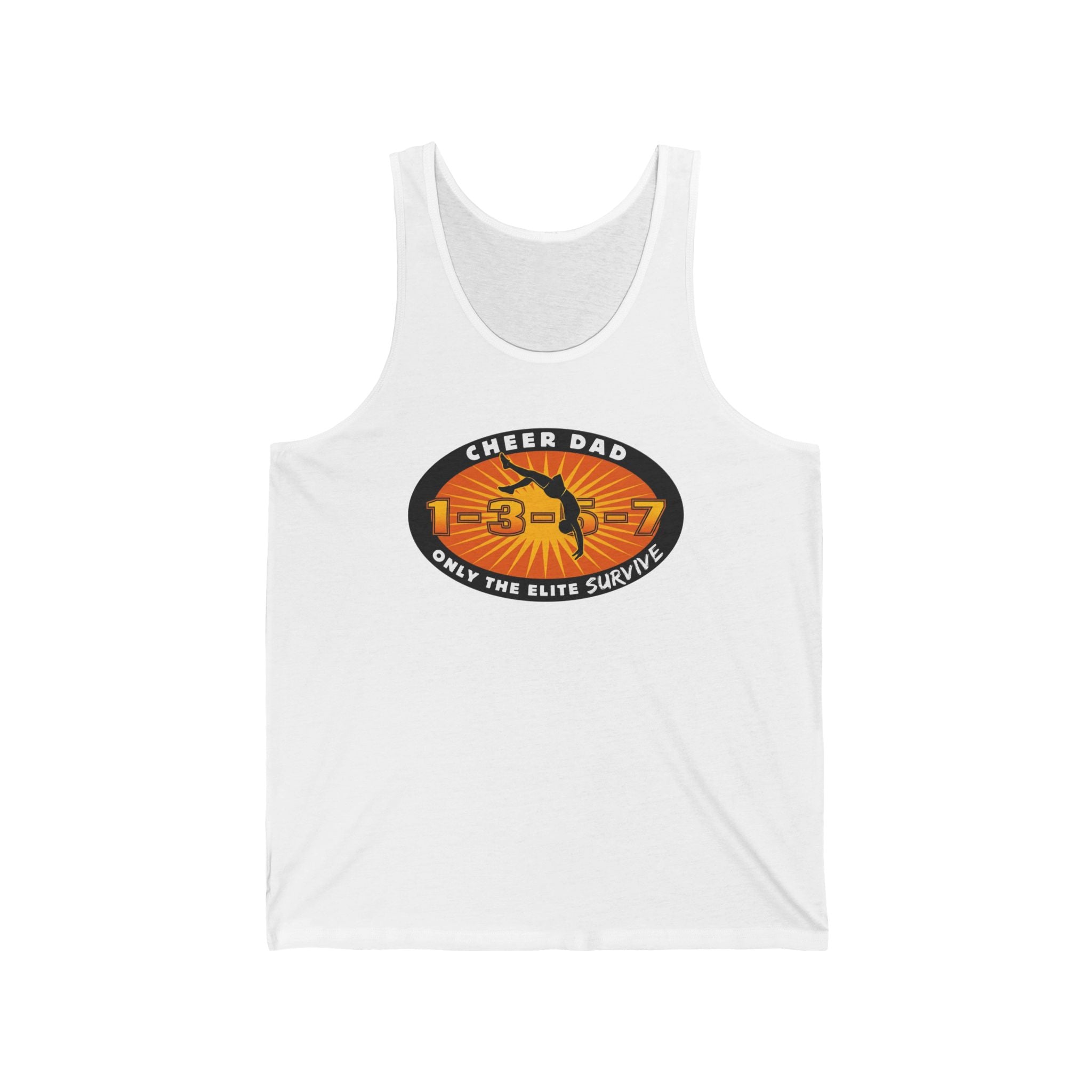 Cheer Dad Tank Top — "Only the Elite Survive" Retro Cheerleading Tee