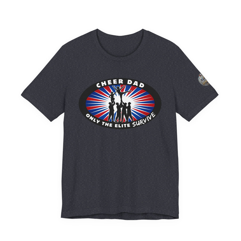 Cheer Dad T-Shirt – “Only the Elite Survive” Patriotic Cheerleading Tee