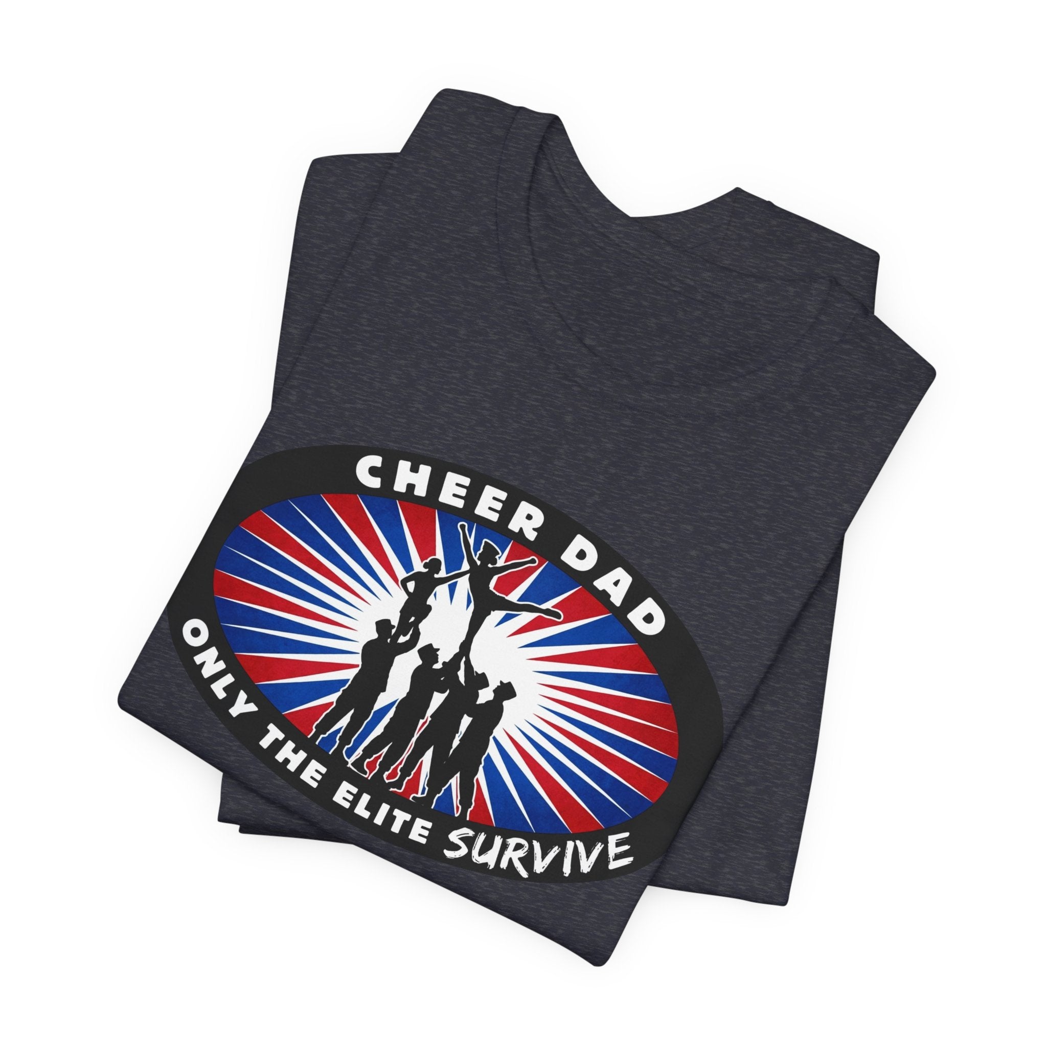 Cheer Dad T-Shirt – “Only the Elite Survive” Patriotic Cheerleading Tee