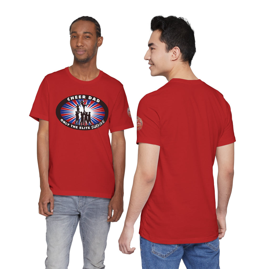 Cheer Dad T-Shirt – “Only the Elite Survive” Patriotic Cheerleading Tee