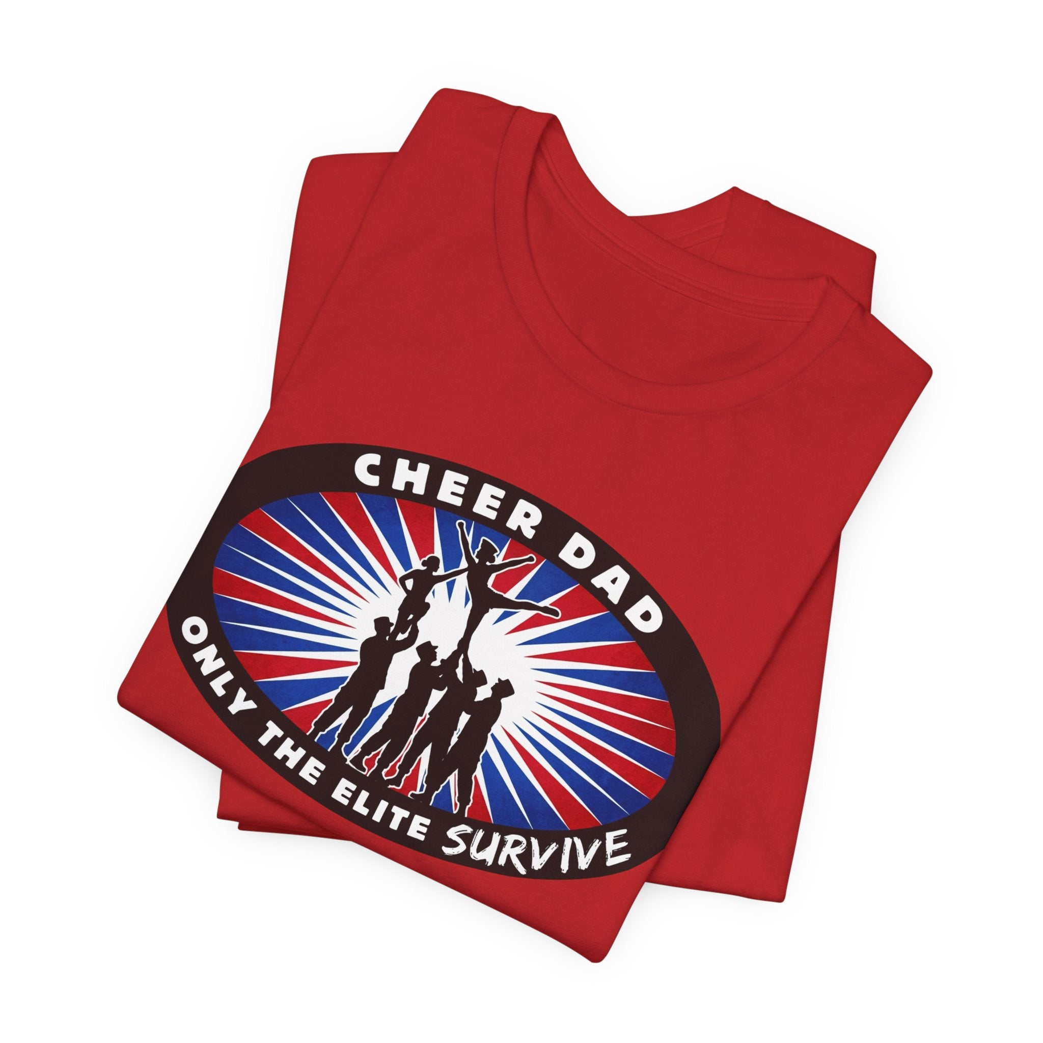Cheer Dad T-Shirt – “Only the Elite Survive” Patriotic Cheerleading Tee