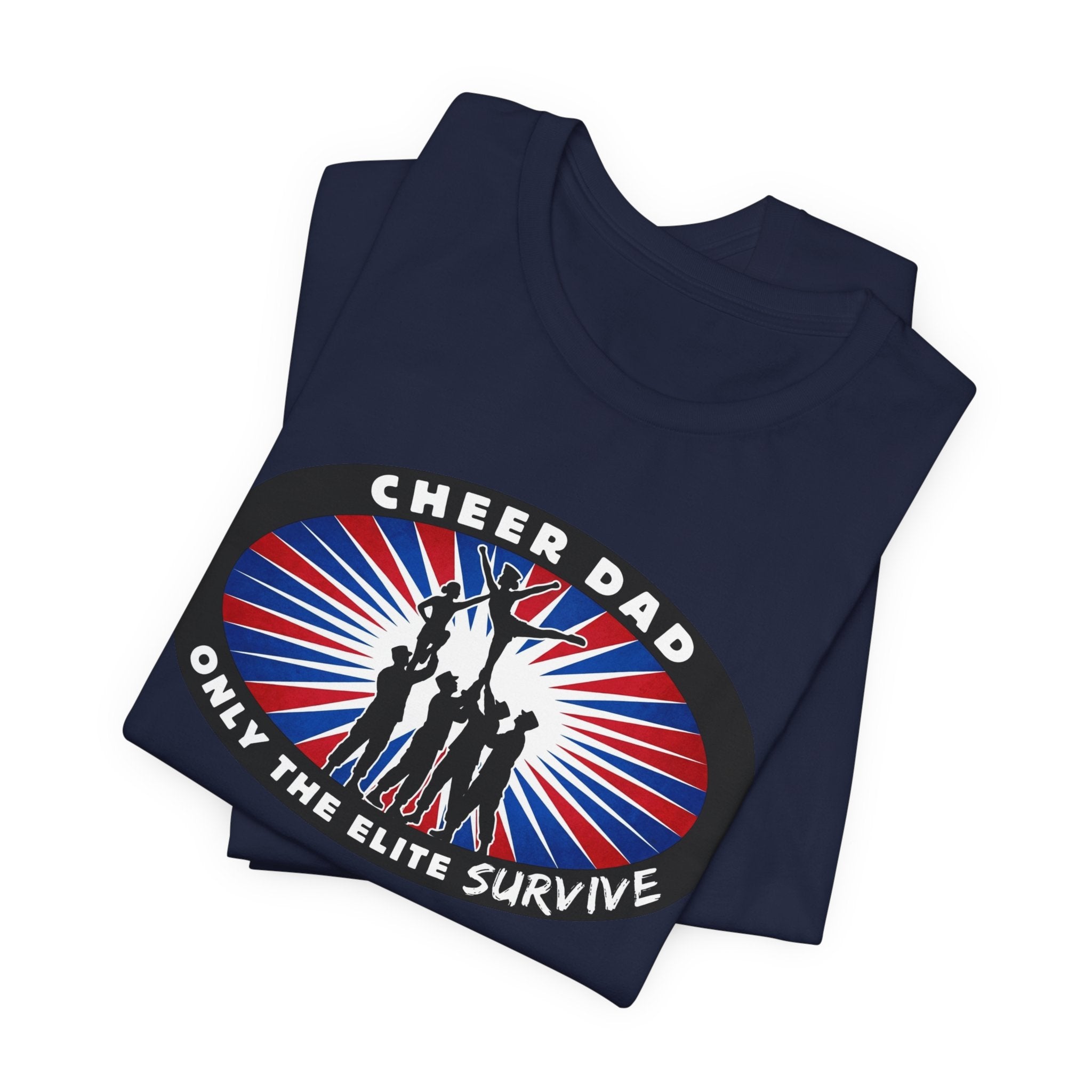 Cheer Dad T-Shirt – “Only the Elite Survive” Patriotic Cheerleading Tee