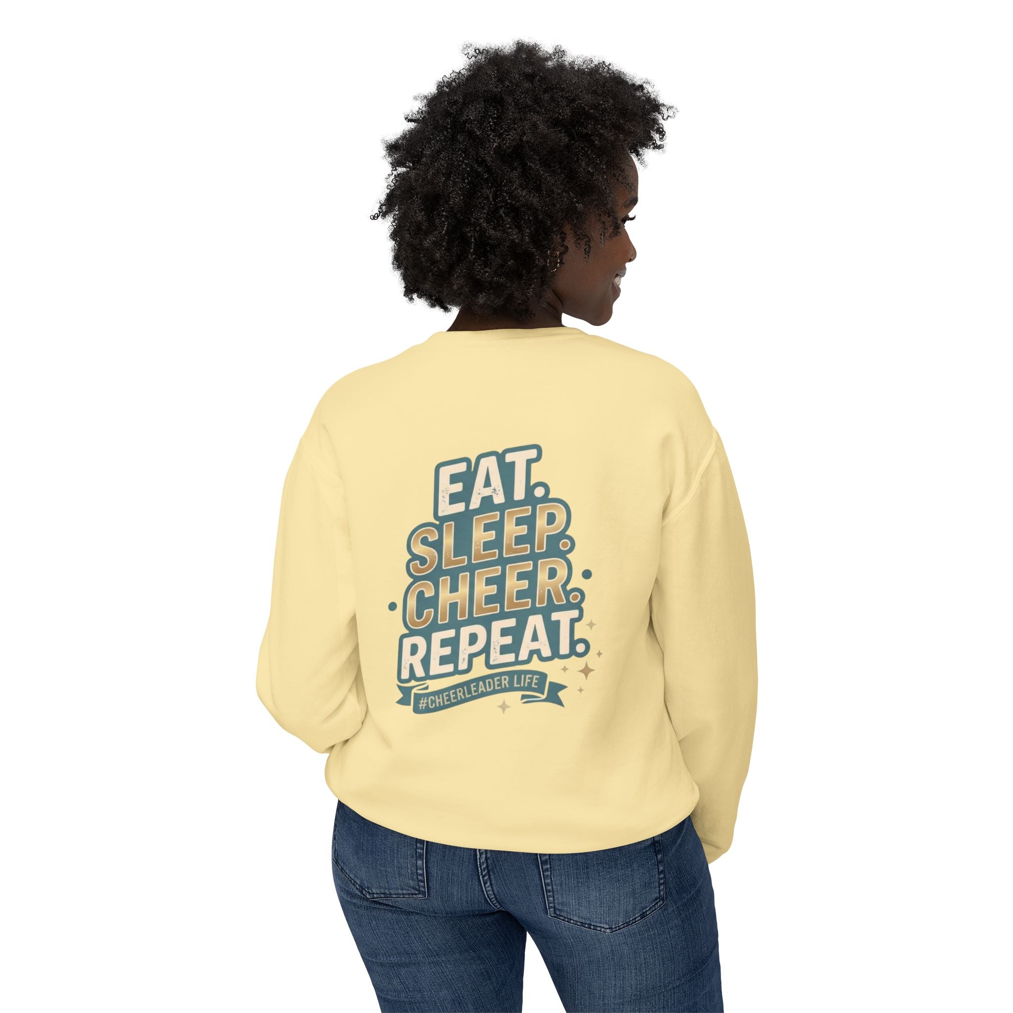 Cheerleader Life Crewneck Sweatshirt — "Eat. Sleep. Cheer. Repeat."